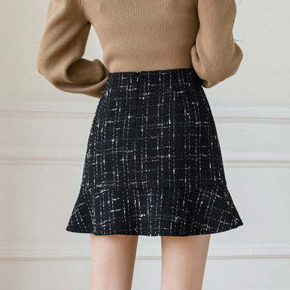 Fashion High Waist Skinny Ruffle Check Button Half-Body Skirt Wholesale Skirts