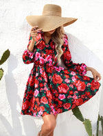 Summer Flower Print V-Neck Long-Sleeve Swing Dress Wholesale Dresses