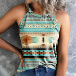 Casual Retro Print All-Match Halter Neck Sleeveless Tank Tops Wholesale Women'S Tops