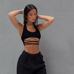 Sexy Solid Color Lace-Up Halter Backless Hanging Neck Tops Wholesale Womens Tops