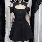 Dark Zipper Cutout Strapless Short-Sleeved A-Line Dress Wholesale Dresses