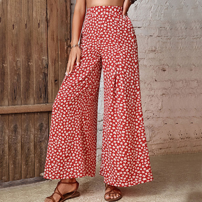 Versatile High-Waist Floral Flared Wide Leg Pants Wholesale Women'S Bottoms