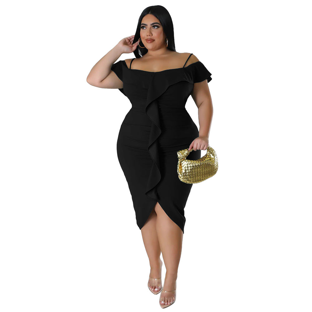 Solid Color Sexy Sling Off Shoulder Bodycon Curvy Dresses Wholesale Plus Size Clothing