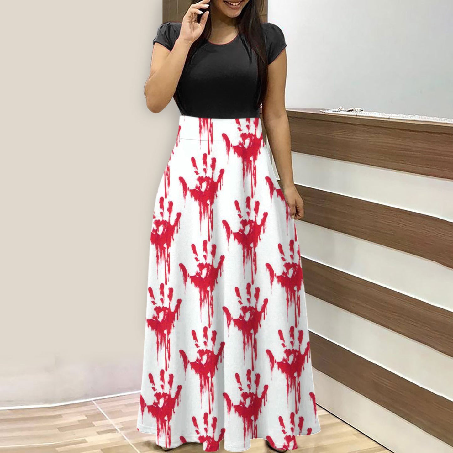 Halloween Print O Neck Casual Dress Wholesale Maxi Dresses