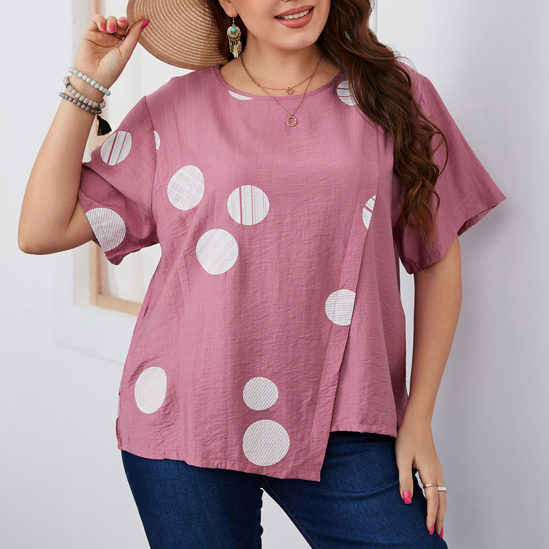 Round Neck Loose Polka Dot T-Shirt Curvy Tops Wholesale Plus Size Clothing