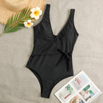 Lace-Up V-Neck Solid Color Seaside One-Piece Swimsuit Wholesale Women'S Clothing