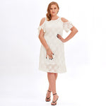 Elegant Off-Shoulder Lace Dress Short Sleeve Solid Color Wholesale Plus Size Clothing