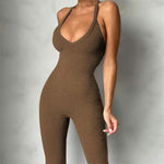 Solid Color Backless Comfortable V-Neck Suspender Jumpsuit Wholesale Women'S Clothing
