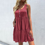 Casual U-Neck Tank Dress Solid Color Sleeveless Wholesale Dresses With Pockets