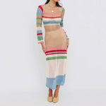 Colorblock Striped Resort Sexy Knit Hollow Dress Wholesale Dresses