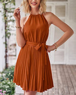 Summer Lace-Up Sleeveless Pleated Dress Wholesale Dresses