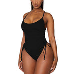 Sexy Pleated Straps Solid Color One Piece Swimsuit Wholesale Womens Swimwear