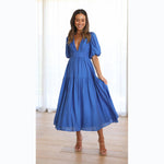 Solid Color Sexy Deep V-Neck Puff Sleeve Mid-Length Fashion Dress Wholesale Dresses
