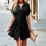Button-Down Slim-Fit Short-Sleeved Elegant Commuter A-Line Dress Wholesale Dresses