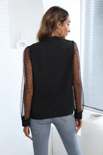 Mesh Sequin Long Sleeve V-Neck Chiffon Shirts Wholesale Women Blouse