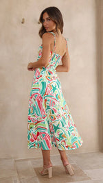 Flower Print Lace-Up High Waist Slit Slit Slip Dress Wholesale Dresses