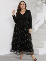 Wholesale Women'S Plus Size Clothing V-Neck Long-Sleeved Stitching Polka-Dot Bronzing Dress