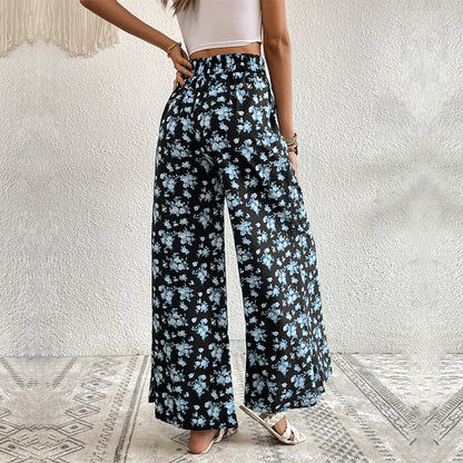 High-Waisted Wide-Leg Draped Printed All-Match Trousers Wholesale Women'S Bottoms