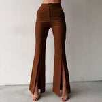 High Waist Slim Hip Solid Color Slit Flare Trousers Wholesale Pants