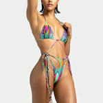Fringed Halter Strap Contrast Cut-Out Split Bikini Wholesale Women'S Clothing