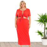 Wholesale Women'S Plus Size Clothing Sexy Short-Sleeved Strappy Crop Tops High-Waist Skirt Two-Piece Set