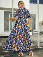 Wholesale Women'S Plus Size Clothing Printed Bell Sleeve Flowy Bohemian Dress