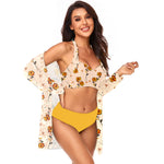 Floral Print Beach Cover-Up Cardigan & Bikini Sets Swimsuit Wholesale Womens Swimwear