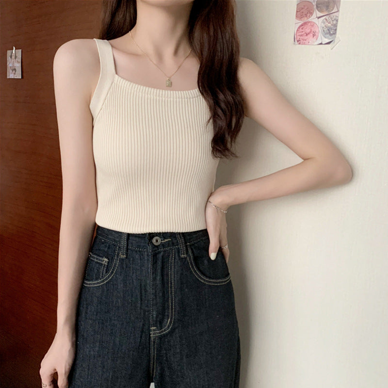 Sexy Solid Color Slim Fit Knitted Camisole Wholesale Womens Tops