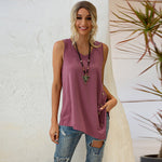 Button Sleeveless T-Shirt Irregular V-Neck Casual Tank Top Wholesale Womens Tops