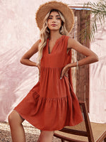 High Waist V-Neck Sleeveless Loose Smocked Tank Dress Wholesale Dresses