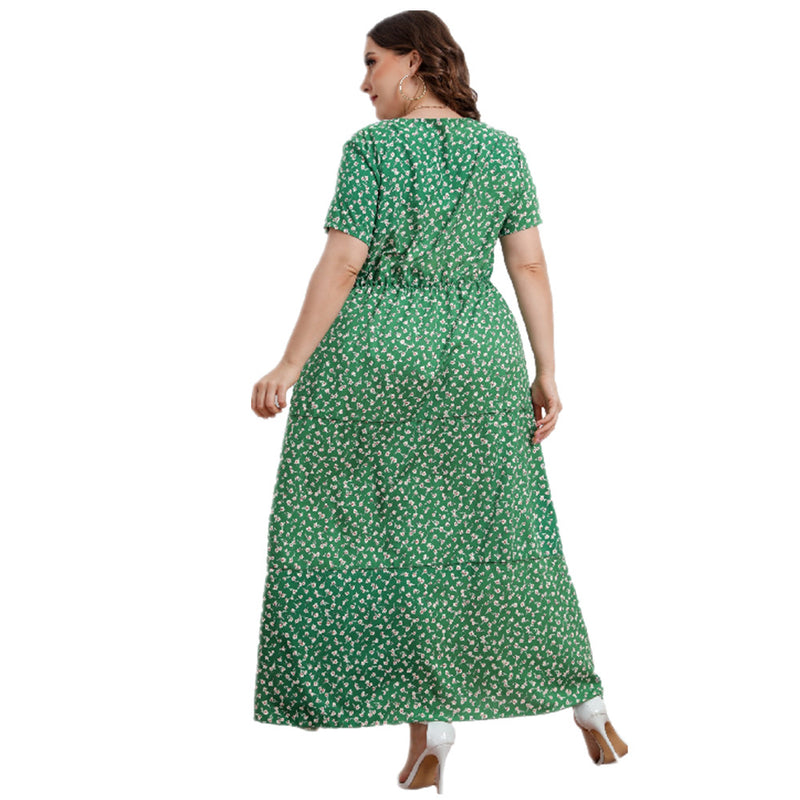 Casual Floral Crew Neck Swing Dress Short Sleeve Midi Dresses Wholesale Plus Size Clothing