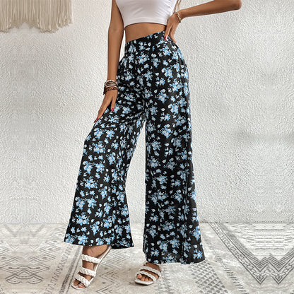 High-Waisted Wide-Leg Draped Printed All-Match Trousers Wholesale Women'S Bottoms