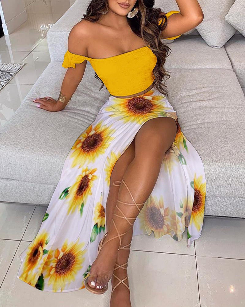 Printed Tube Tops & Maxi Skirts Sexy Suits Wholesale 2 Piece Women'S Set