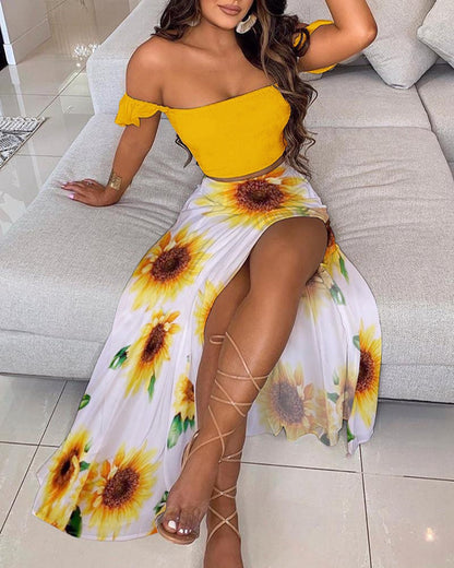 Printed Tube Tops & Maxi Skirts Sexy Suits Wholesale 2 Piece Women'S Set