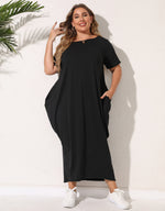 Wholesale Women'S Plus Size Clothing Double Pocket Short Sleeve Casual Loose Dress