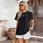 Summer Casual Solid Color Hollow Short Sleeve T-Shirt Wholesale Womens Tops