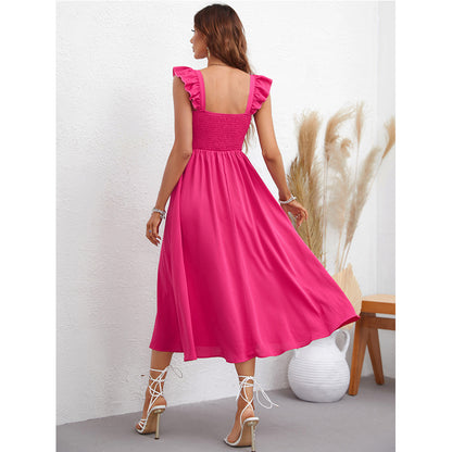 Ruffled Sling High Waist Slim Swing A-Line Dress Wholesale Dresses