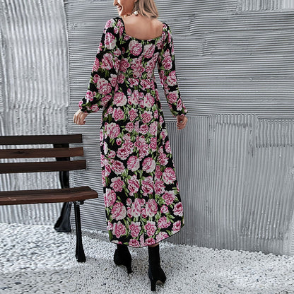 Fashion Floral Print Temperament Long-Sleeved Dress Wholesale Dresses