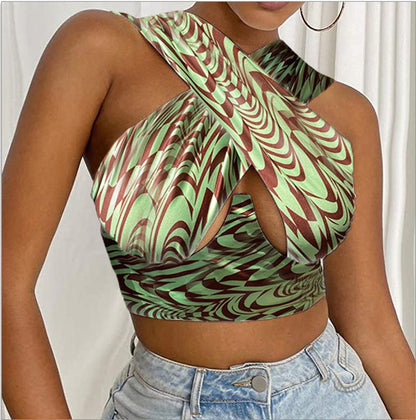 Off-Shoulder Slim Cross Hollow Solid Color Crop Tops Wholesale Women'S Tops