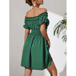 Solid Color Word Collar Off Shoulder Puff Sleeve Swing Dress Wholesale Dresses