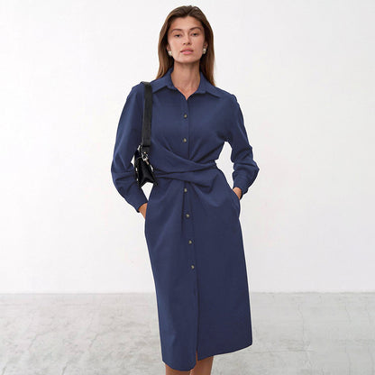 Long Sleeve Mid-Length Casual Waist Shirtdress Wholesale Shirt Dresses