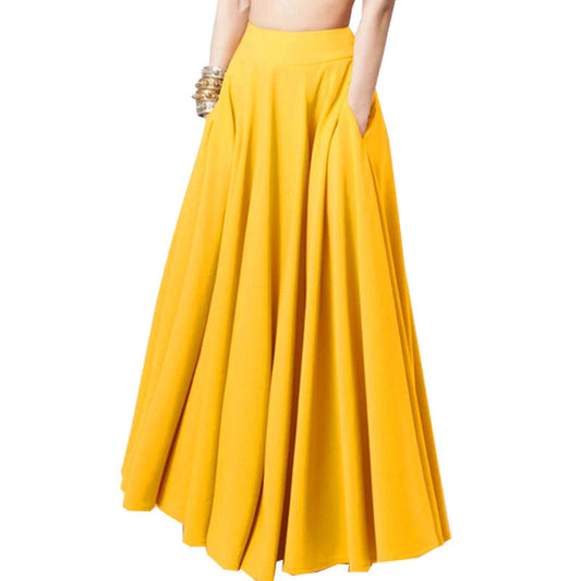 Casual Solid Color Elastic Waist Pleated Half-Length Skirt Wholesale Skirts