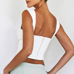 Sexy Square Neck Fishbone Pleated Underwire Tops Solid Color Suspenders Backless Wholesale Crop Tops