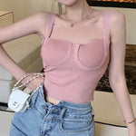 Sexy Wide Straps Solid Color Slimming Knitted Camisole Wholesale Womens Tops