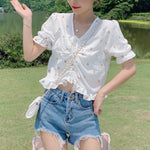Fashion Floral Drawstring Navel Ruffle Irregular Short-Sleeved T-Shirt Wholesale Womens Tops