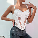 Sexy Lace Rose Pattern Fishbone Patchwork Diamond Shaped Sling Top Wholesale Womens Tops