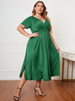 Short Sleeve Wrap Slit Curvy Dresses Wholesale Plus Size Clothing