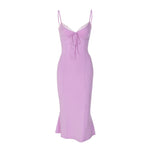 Lace Stitching Slim-Fit Midi Ruffled Slip Dress Wholesale Dresses