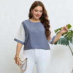 Wholesale Women'S Plus Size Clothing Color Matching Casual Short-Sleeved Top