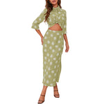 Design Long-Sleeved Floral Print Shirt And Open Half-Body Skirt Set Wholesale Women'S 2 Piece Sets